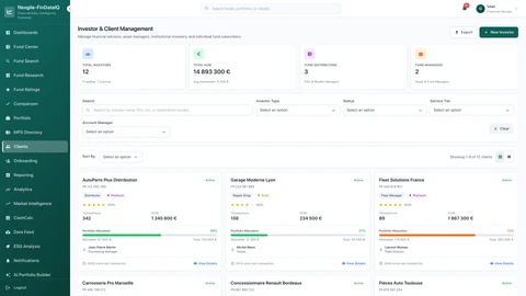 Clients management interface - comprehensive view of client portfolios and relationships