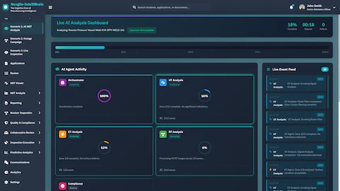 Live AI Analysis Dashboard - Real-time monitoring of Orchestrator, UT Analysis, ET Analysis, and RT Analysis agents with progress tracking and live event feed