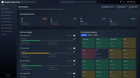Risk Analytics - Comprehensive risk scoring dashboard with customizable weight adjusters and trend analysis