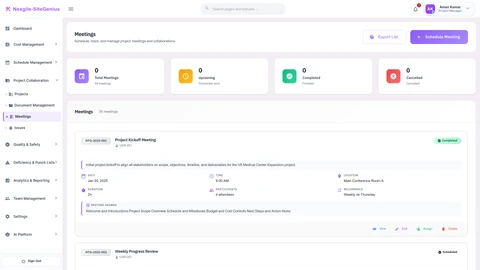 Collaboration Meetings - Real-time meeting scheduling, agenda creation, and minutes recording interface