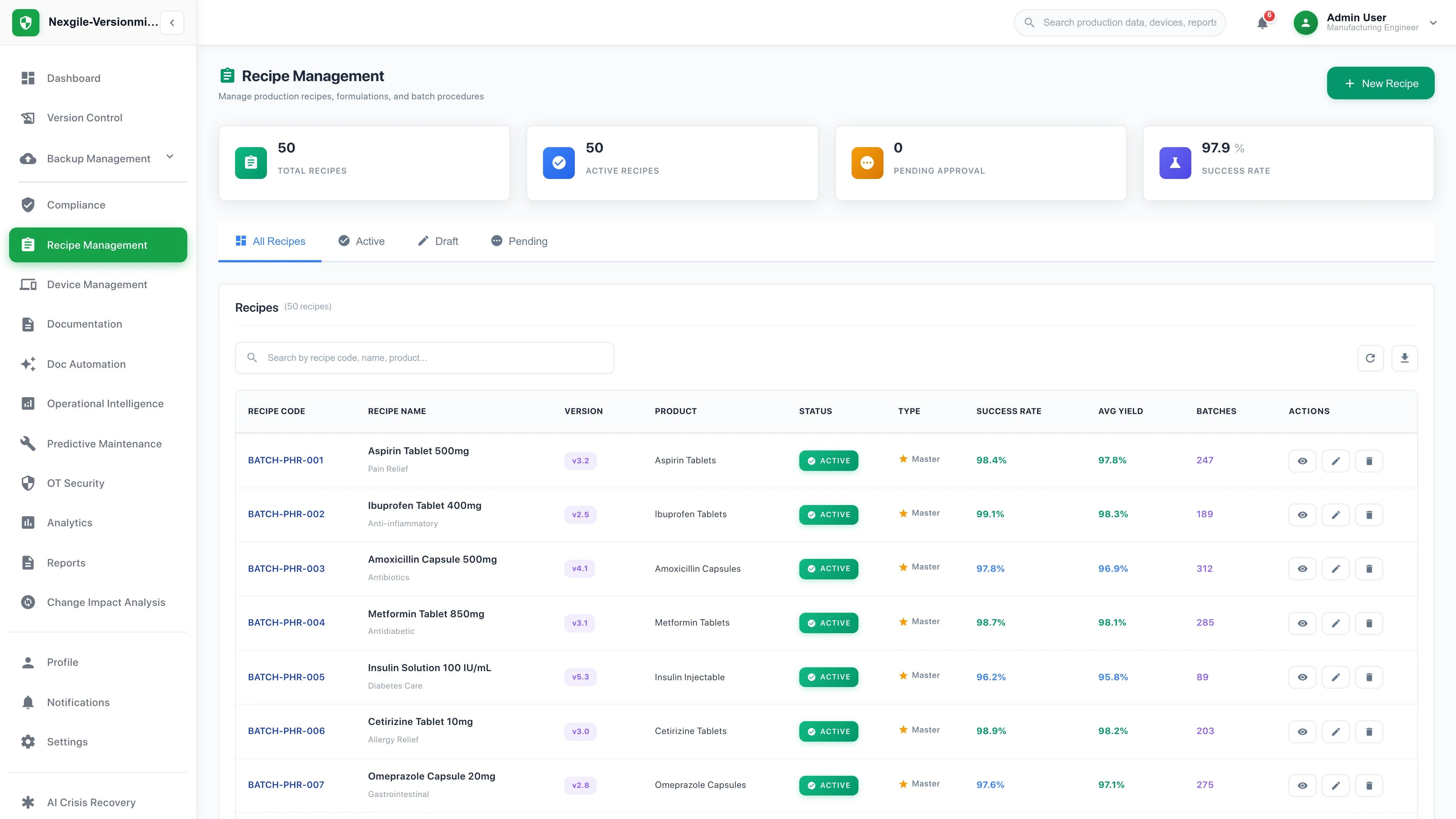 Recipe Management Interface